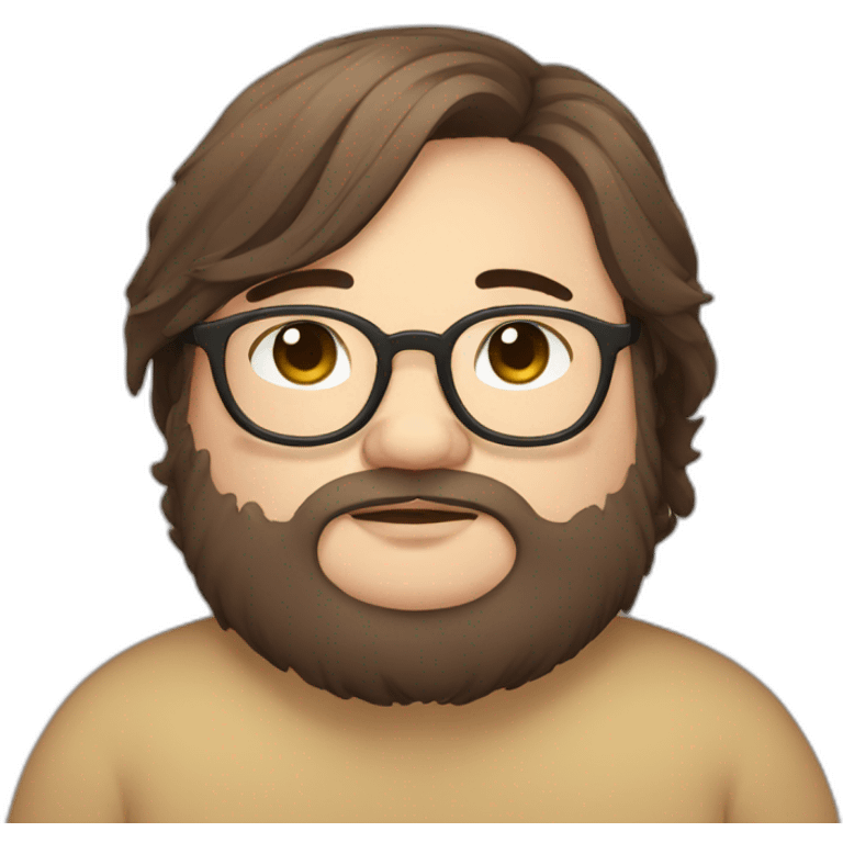 Chubby, non binary, round glasses, attached long brown hair, beard, sleepy emoji