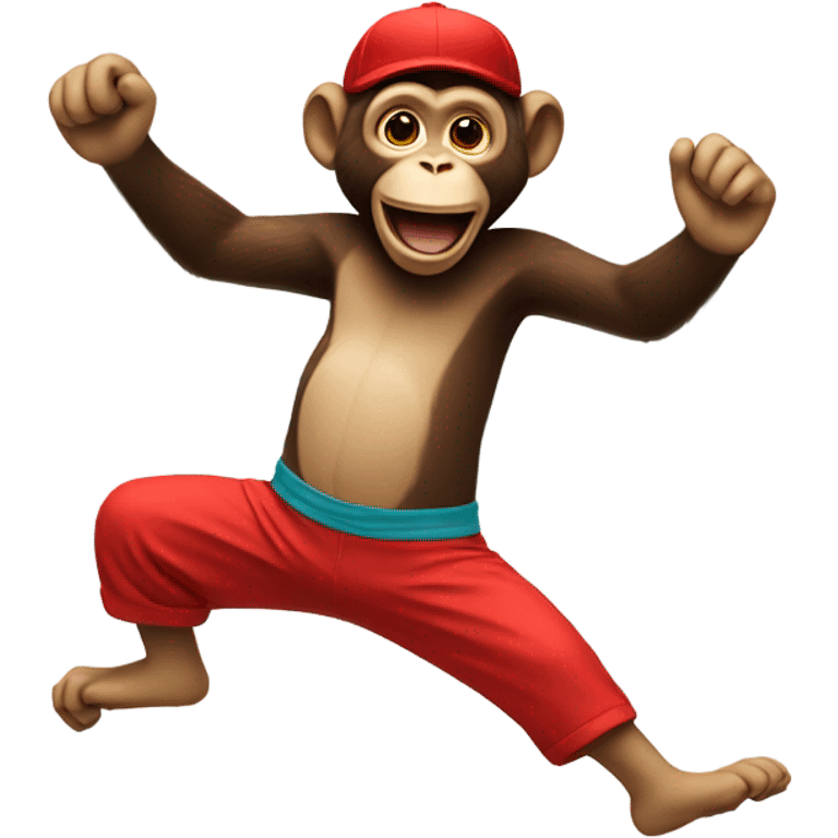 Dancing monkey with a red cap and red shorts  emoji