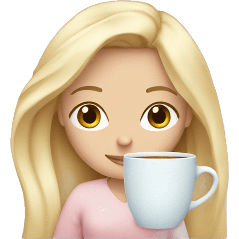 Blonde girl inside a light pink blancket sipping coffee eyes closed white skin blue eyes  emoji