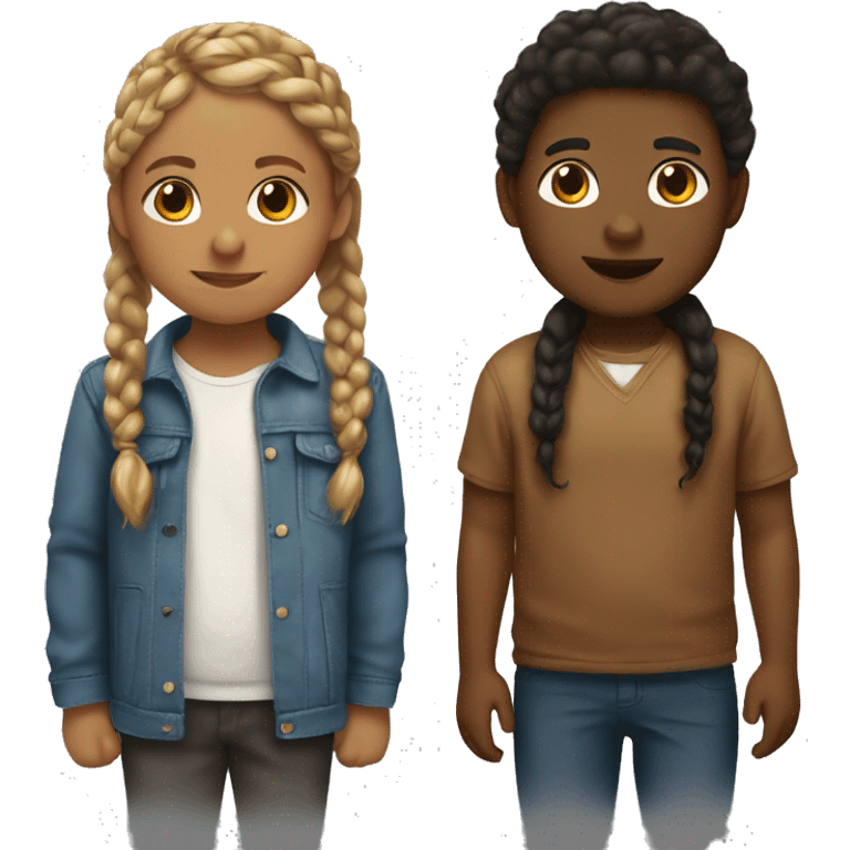 A black girl with braid and a white boy with brown hair kissing emoji