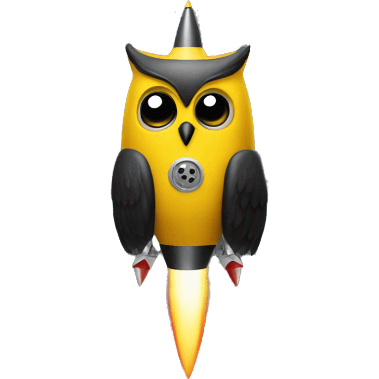 yellow and black owl on a rocket emoji