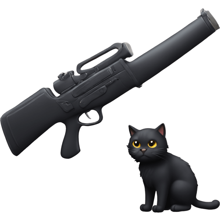 Big fluffy black cat with shotgun emoji