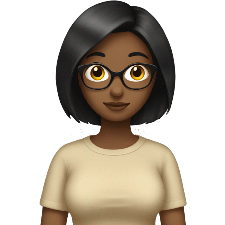 basic-black hair-girl-reading-beige top emoji