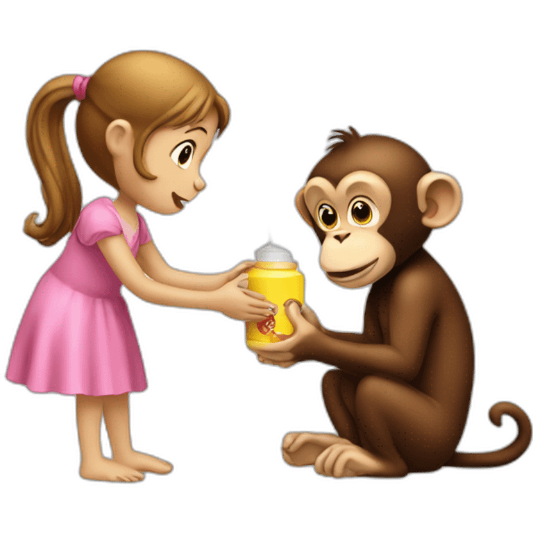 Monkey giving cream to girl emoji