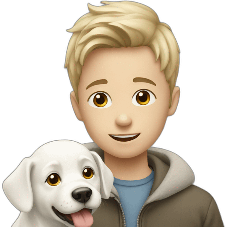 a boy with a white dog emoji