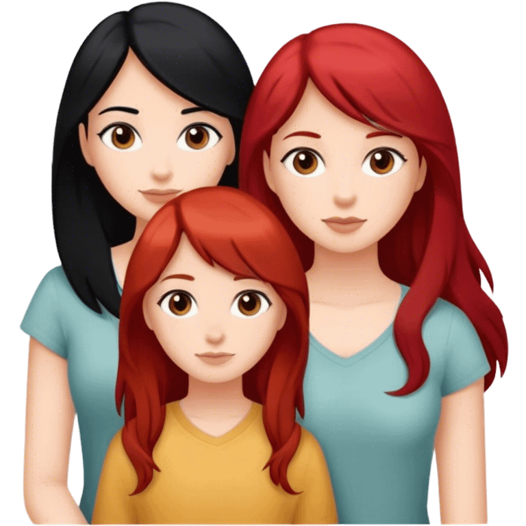 Three girl friends one black hair one red hair one brown hair  emoji