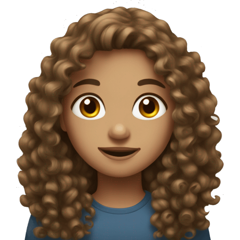 A curly haired girl with long brown hair and long hair  emoji