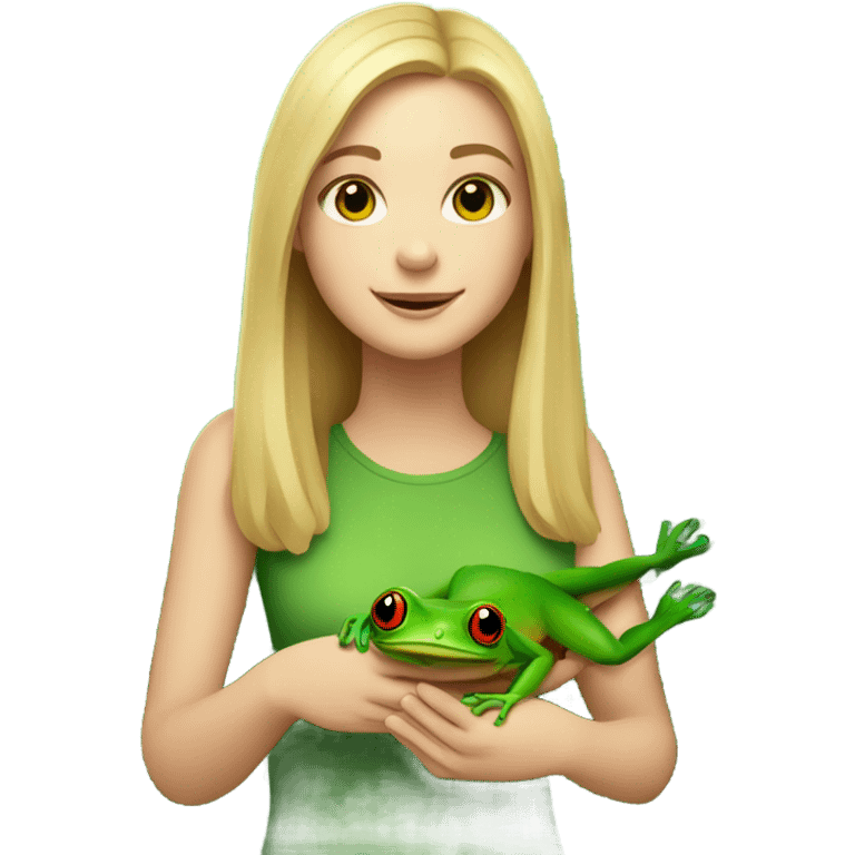 White girl with tree frog in rainforest  emoji