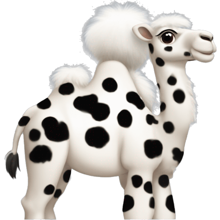 A camel with a dalmatian head, white fur with dalmatian patterns emoji