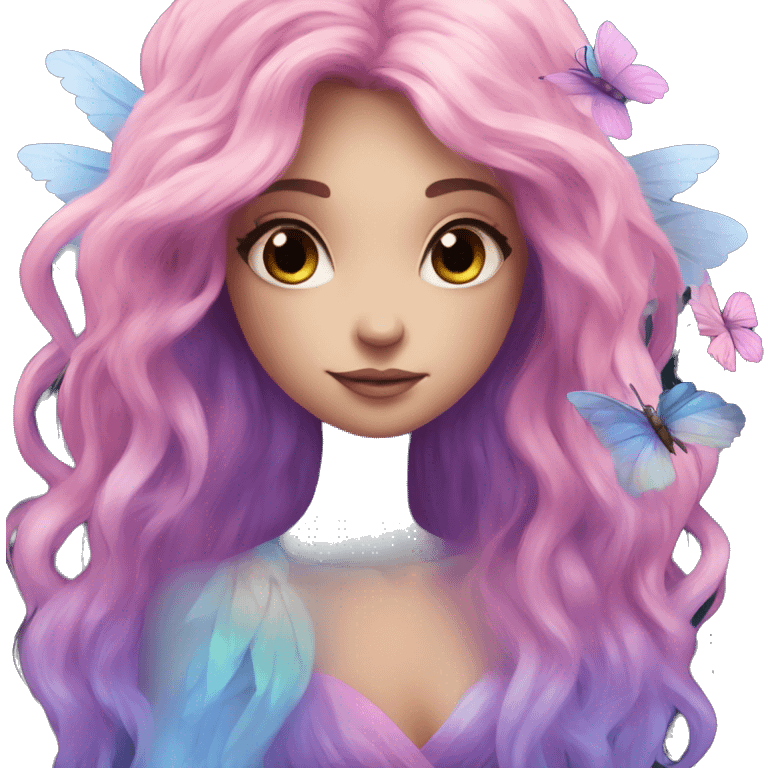 Beautiful, flower, fairy, pink, blue, purple, long hair, big wings emoji