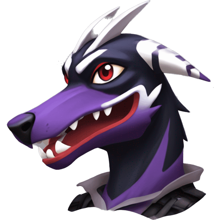 Black Cool Edgy Nargacuga-Houndoom-Garchomp-Noivern Fakémon  with White and Red and purple and black Edgy markings emoji