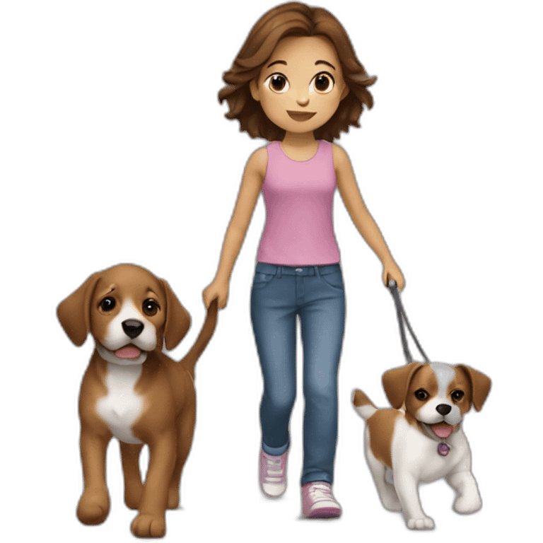 kid brown hair walks with puppy emoji