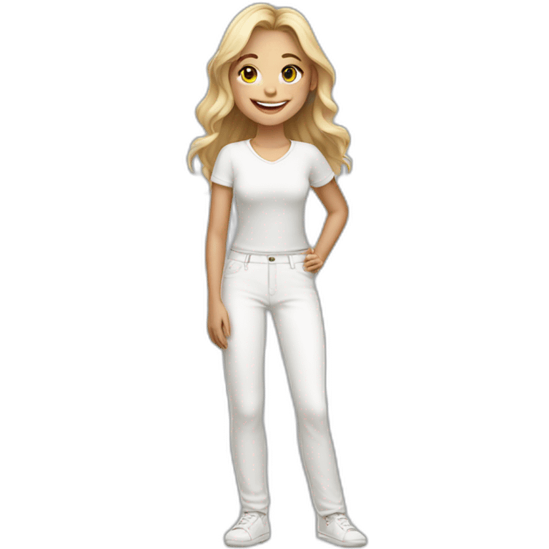 smiling girl in white pants emoji