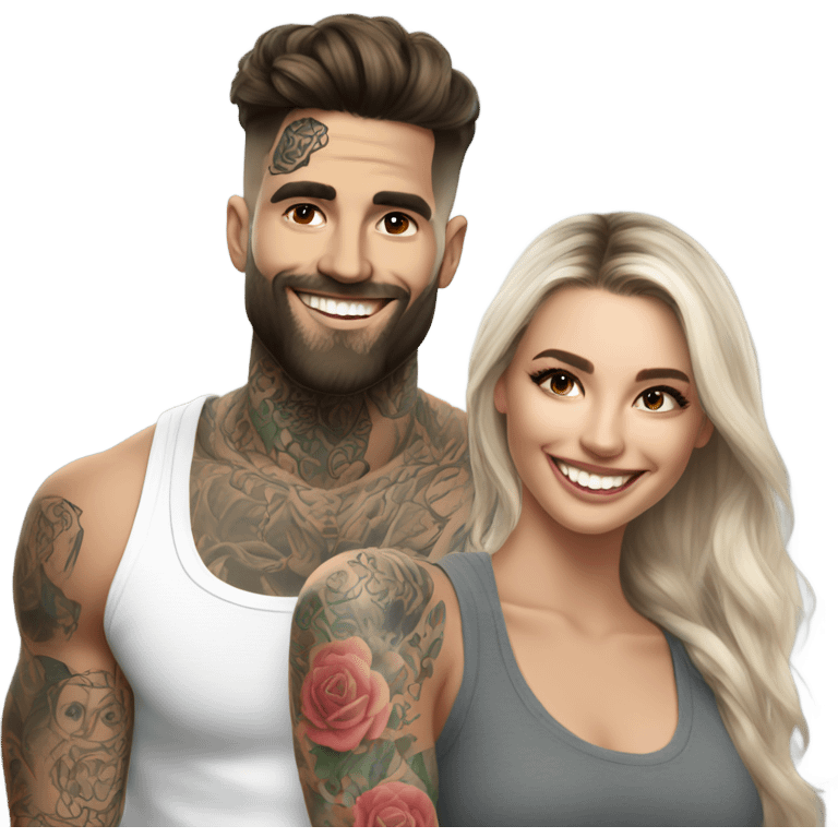 Photo Female model smiling at a very handsome tattooed man emoji