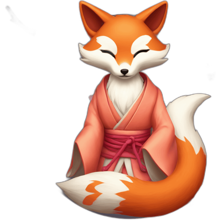 fox kitsune 5 tails near sakura emoji