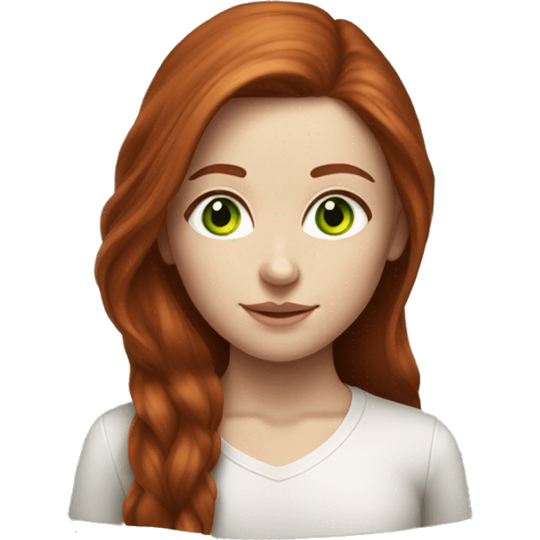 Realistic portrait of a girl with long auburn hair green eyes fair skin emoji