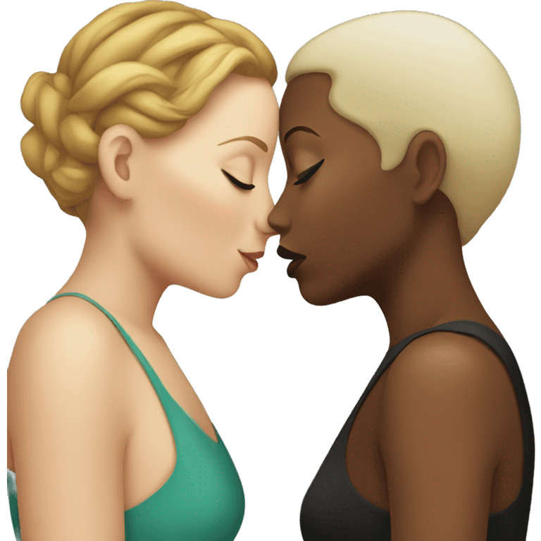 white woman and black woman kissing emoji