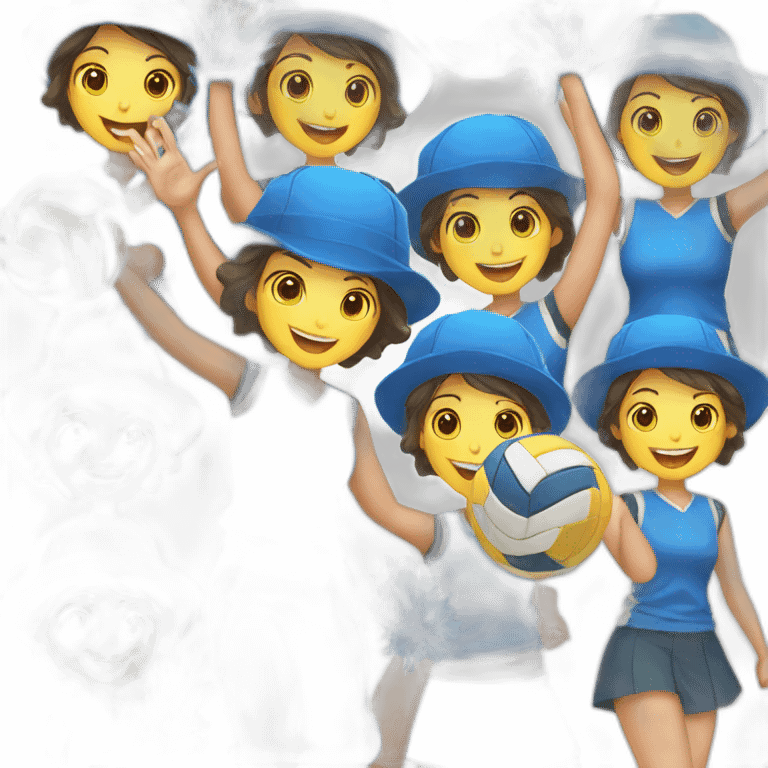 girl celebrating with blue hat holding volleyball emoji