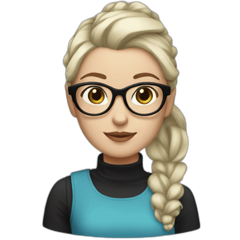 white girl  blue hairs with ponytail and glasses with a black top emoji