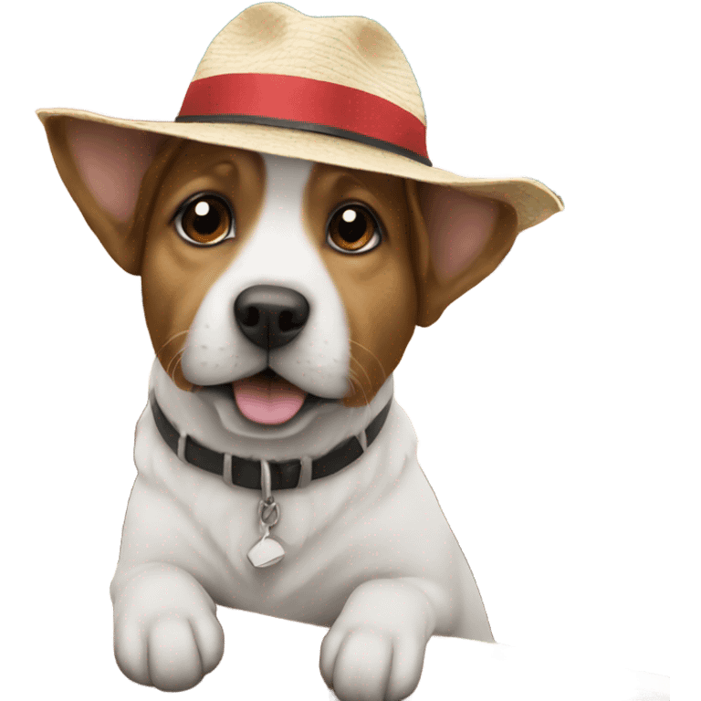 Dog in a hat on a boat emoji