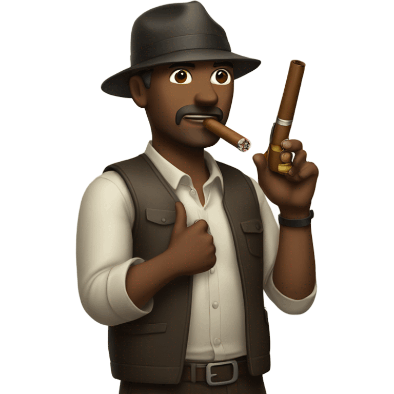 Man smoking cigar with a gun  emoji