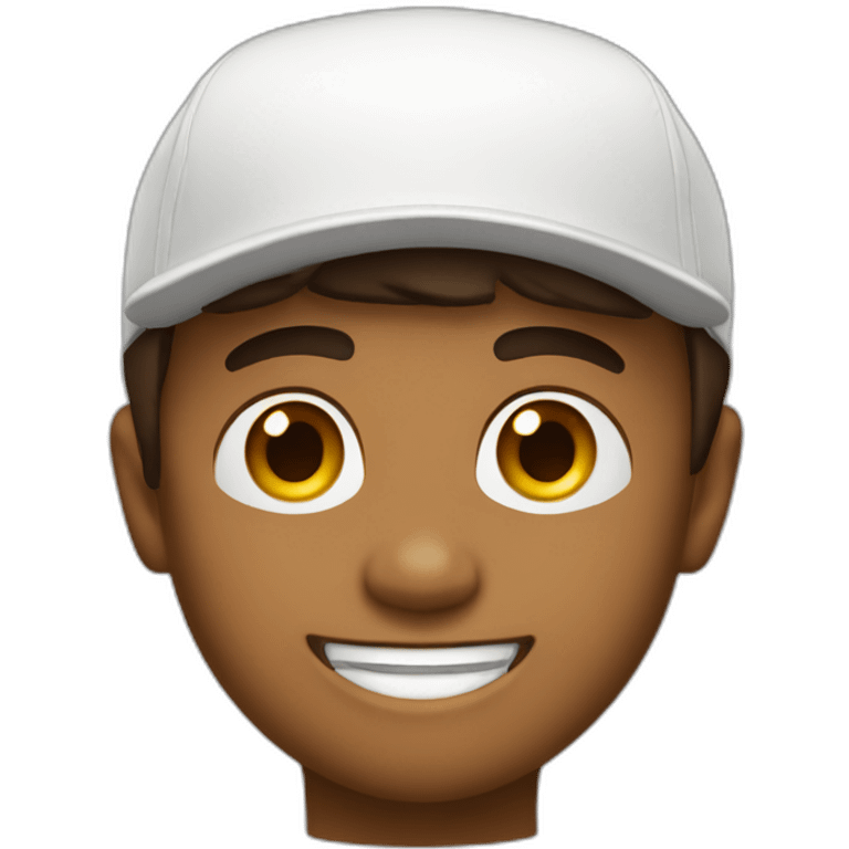 Create a winking brown boy with a white cap and the cap has a logo with a medal emoji