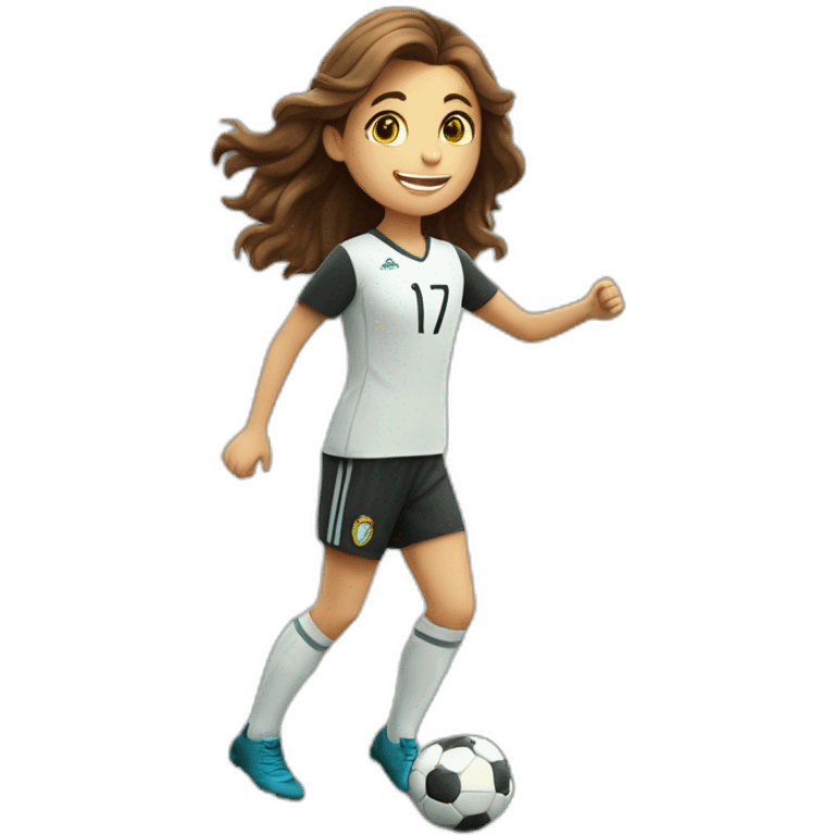 Caucasian girl with long Brown hair doing cr7 celebration as scores a goal full body emoji