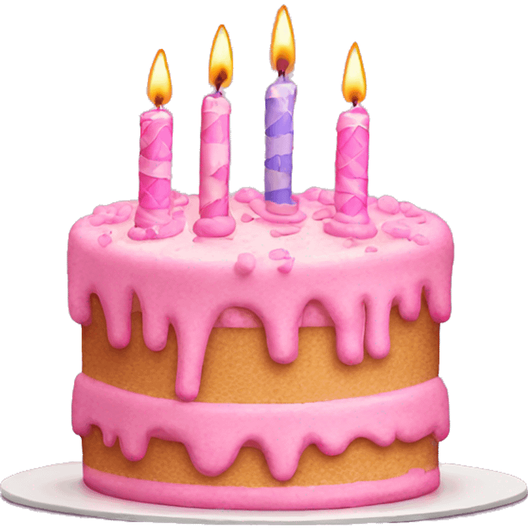 pink birthday cake with candles   emoji