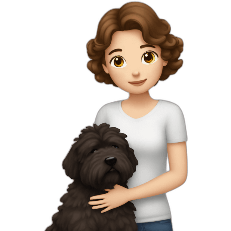 brown hair girl cuddling a bouvier bernois emoji