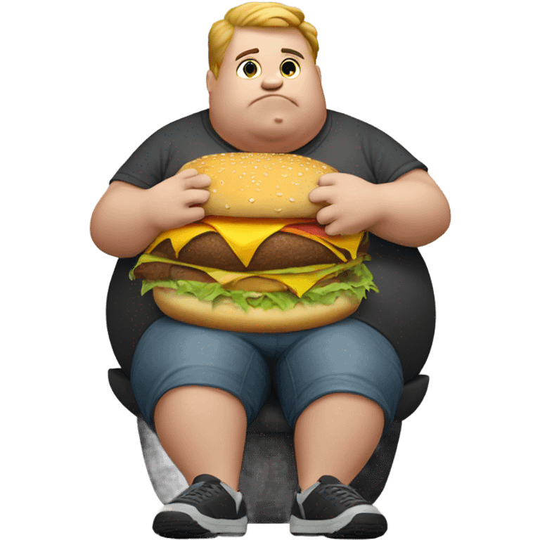 very obese round man eating burger emoji