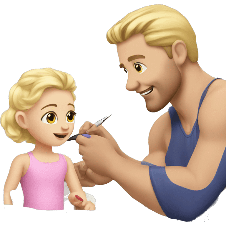 blonde babydaughter gives blonde dad a manicure emoji