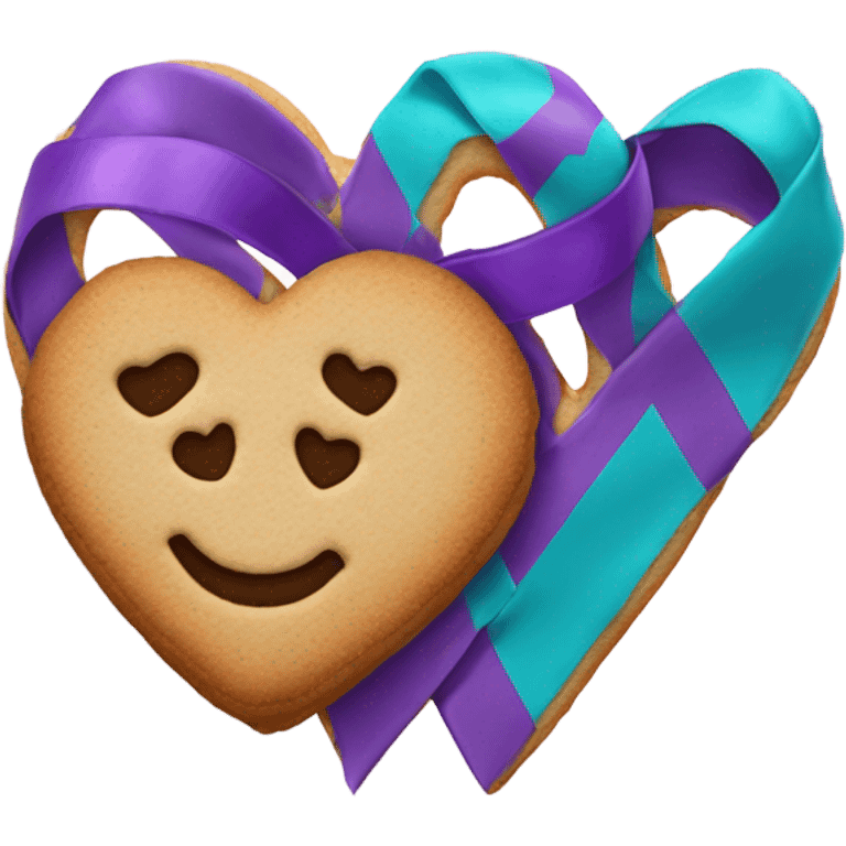 Purple teal Suicide awareness ribbon, heart cookie emoji