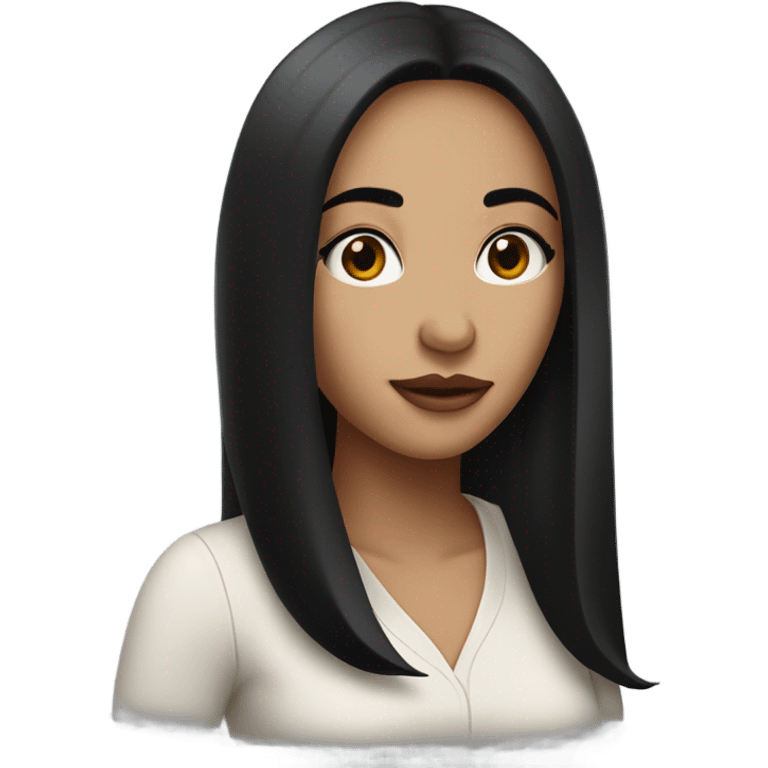 A beautiful woman with big lips, brown slanted eyes, long black straight hair and a small nose emoji