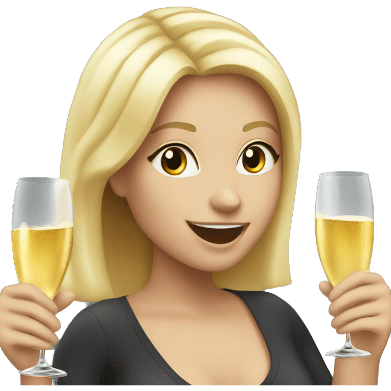 Blonde girl cheering up with champagne over head emoji