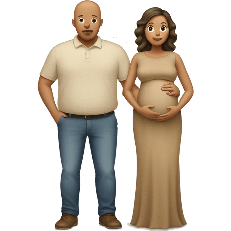 pregnant couple, bald caramel skin man, beige tan pregnant woman emoji