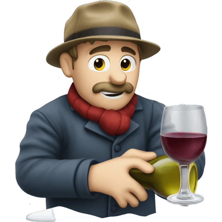 Drunken postman in snow drinking from wine decanter emoji