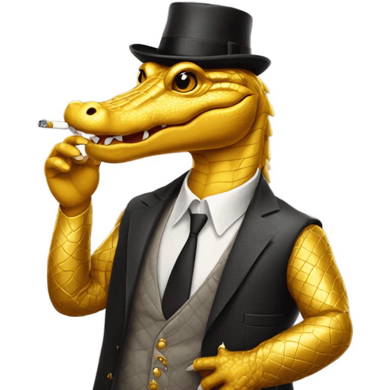 Golden alligator with top hair smoking  emoji