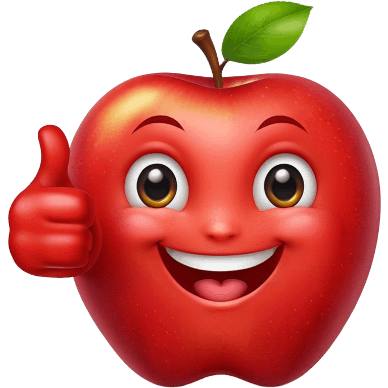 An apple with a big smile and expressive eyes giving a thumbs-up emoji