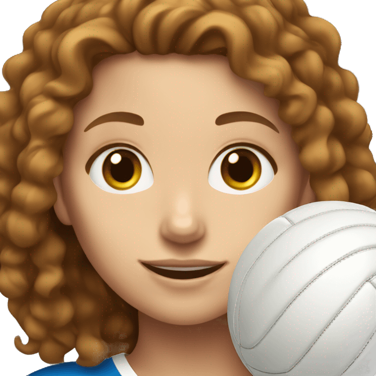 White girl with brown curly hair playing volleyball emoji