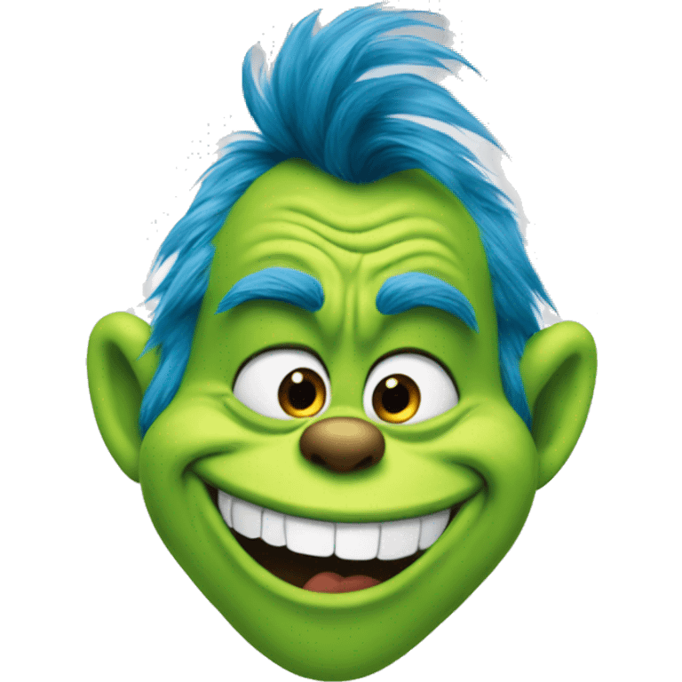 The blue animated grinch smiling emoji