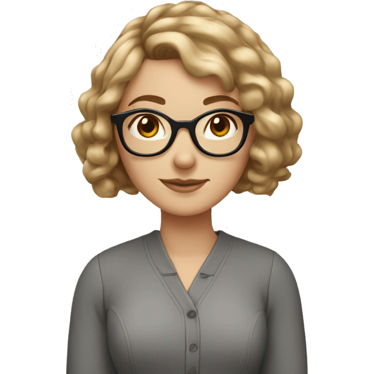 White girl with brown bob curled on the ends and round glasses emoji