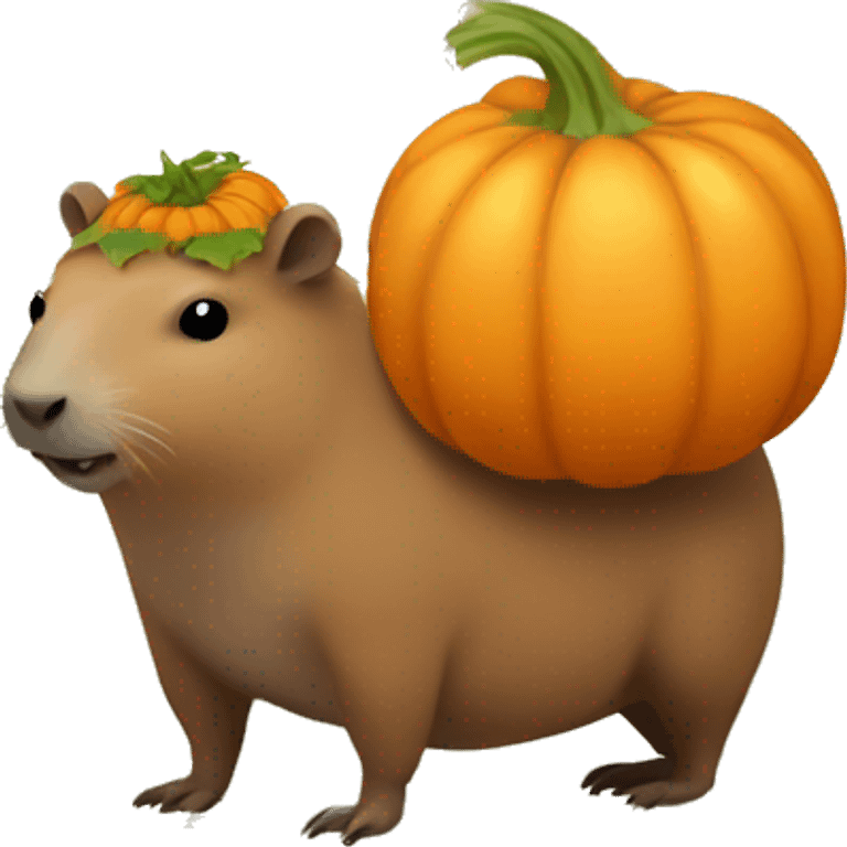 Capybara with pumpkin with vines on head emoji