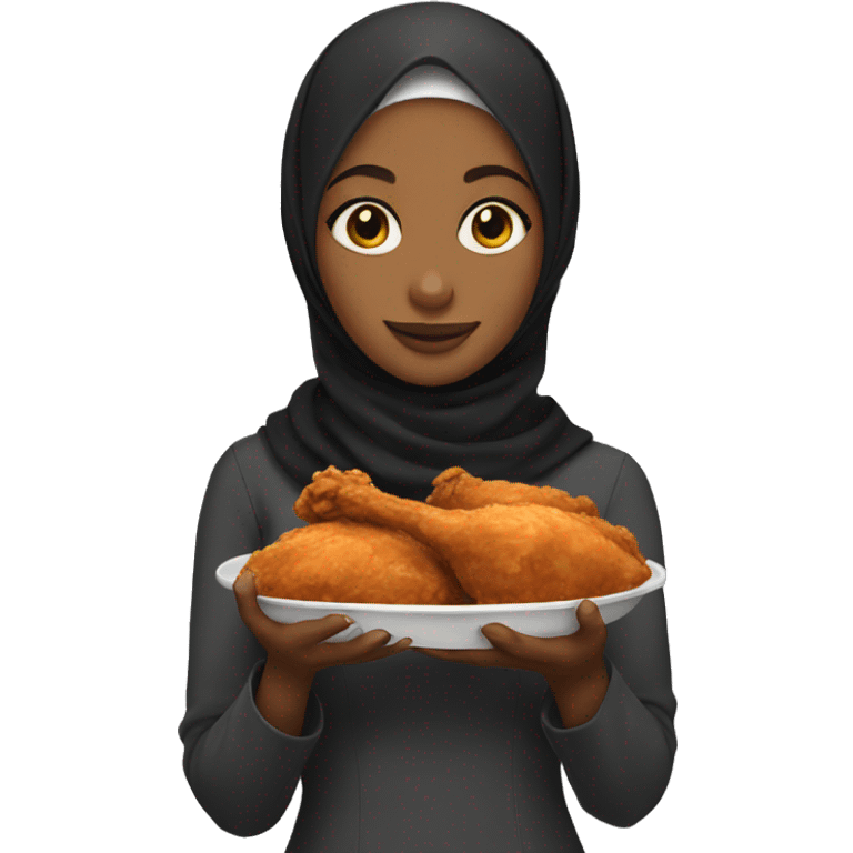 Black hijabi girl holding fried chicken emoji