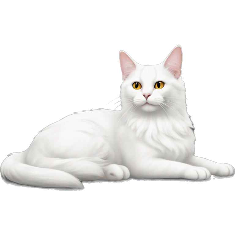 White cat Turkish angora lying on grey sofa emoji