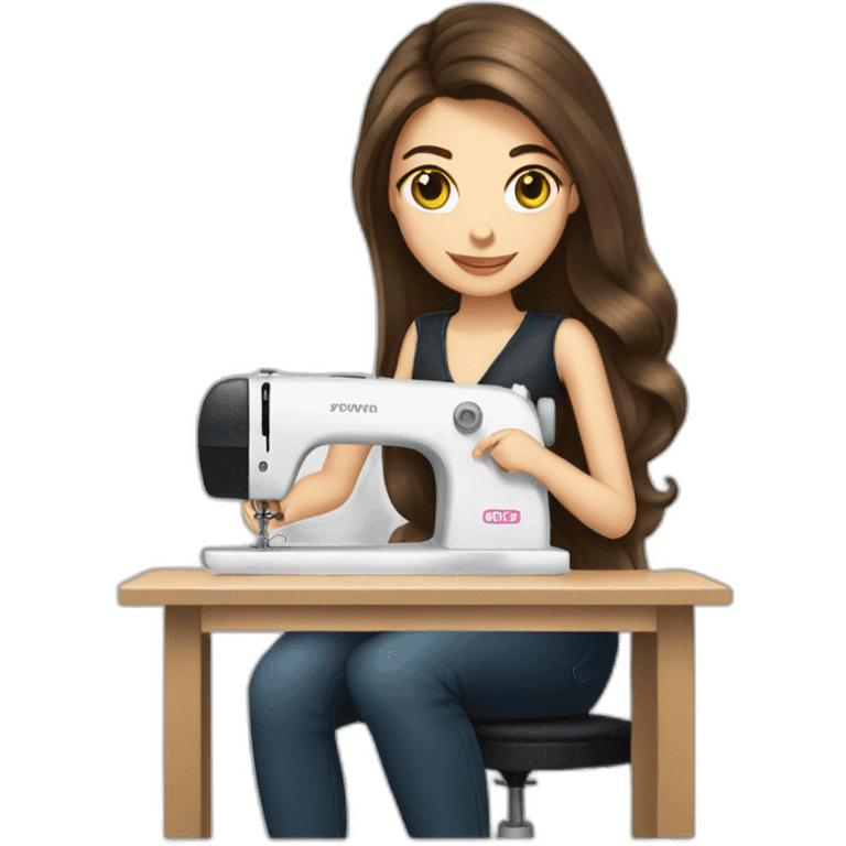 Brunette white girl long hair fashion designer sewing a dress emoji