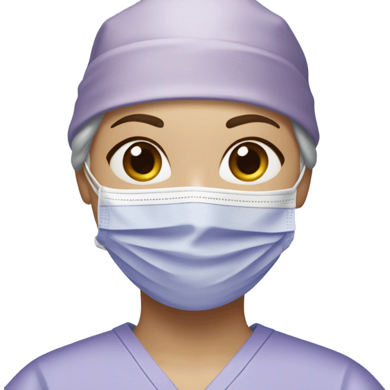 Female surgeon in lavender colored scrub cap with no hair showing and wearing a mask. fair skin tone emoji