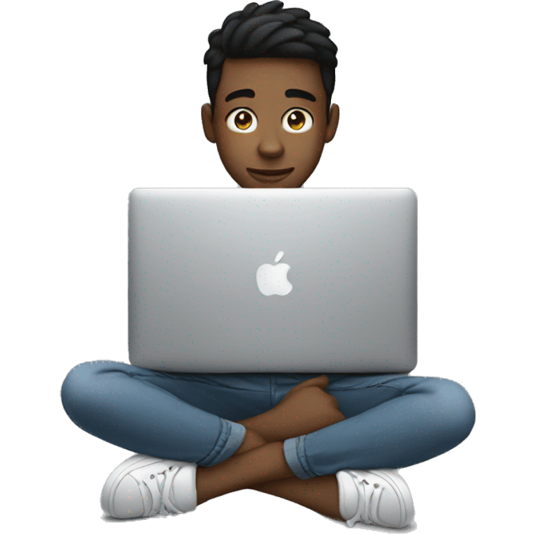 male teenager sitting behind macbook emoji