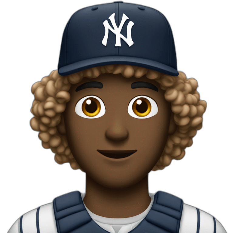 20yo curly hair man with a MacBook and a yankees cap emoji