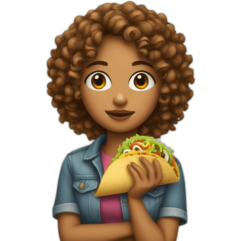 curly girl with a taco in hand emoji