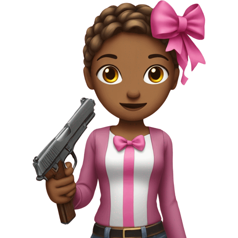 Girl with a gun and a pink bow in her hair emoji